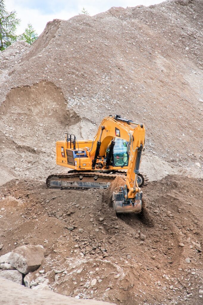 excavators, mountain, debris, nature, earth, work, open pit mining, removal, shovel, backhoe bucket